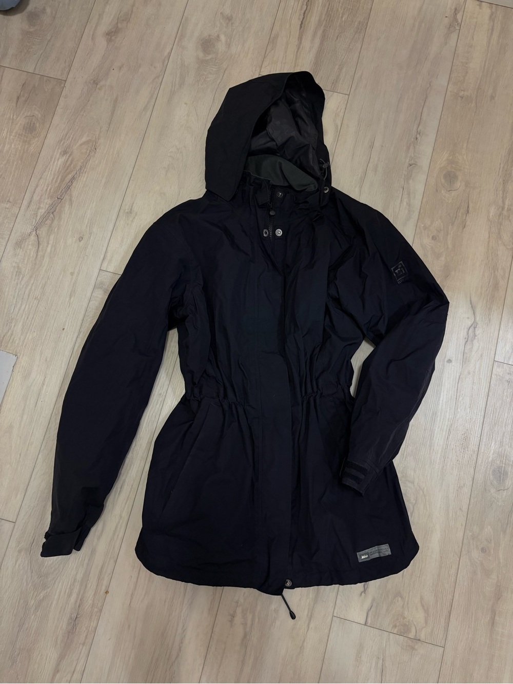 REI Black Hooded Rain Coat